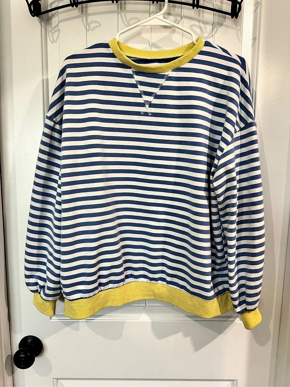 Striped Cotton Sweatshirt in Blue & Yellow Large